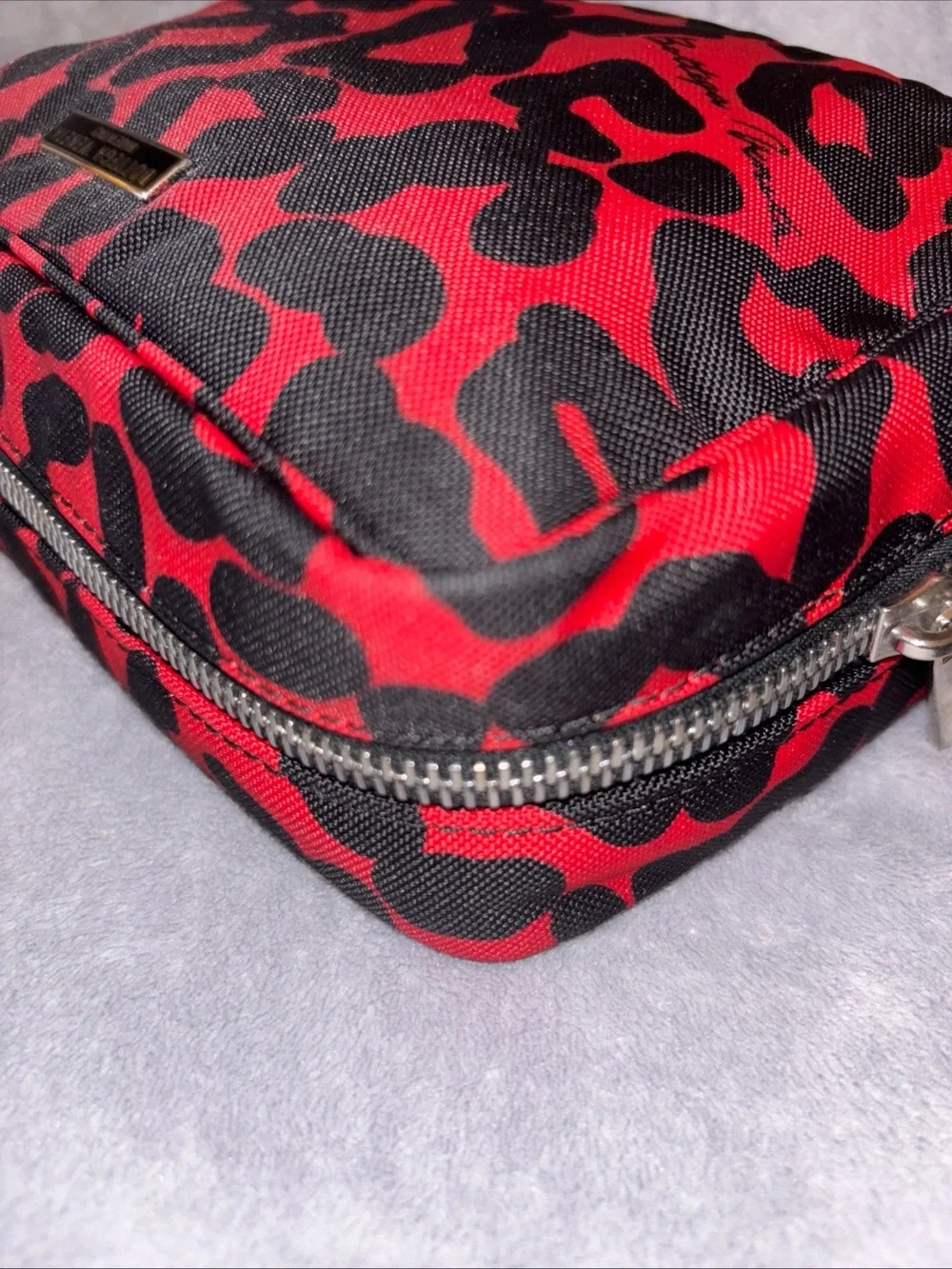 Bottega Veneta Red and Black Leopard Print toiletry pouch with Coa